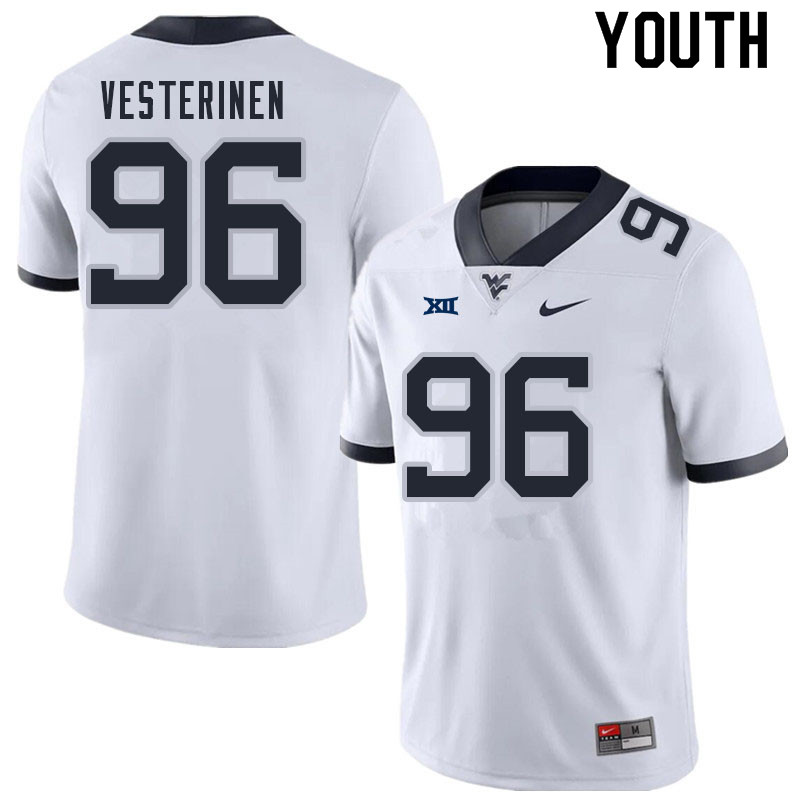 NCAA Youth Edward Vesterinen West Virginia Mountaineers White #96 Nike Stitched Football College Authentic Jersey HJ23A54ES
